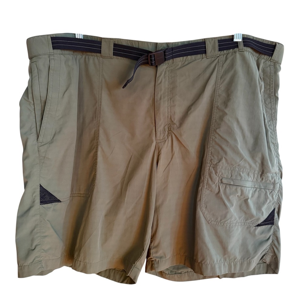 LL Bean Mens Nylon Hiking Shorts XXL Olive Green Mesh Lined Multi Pocket